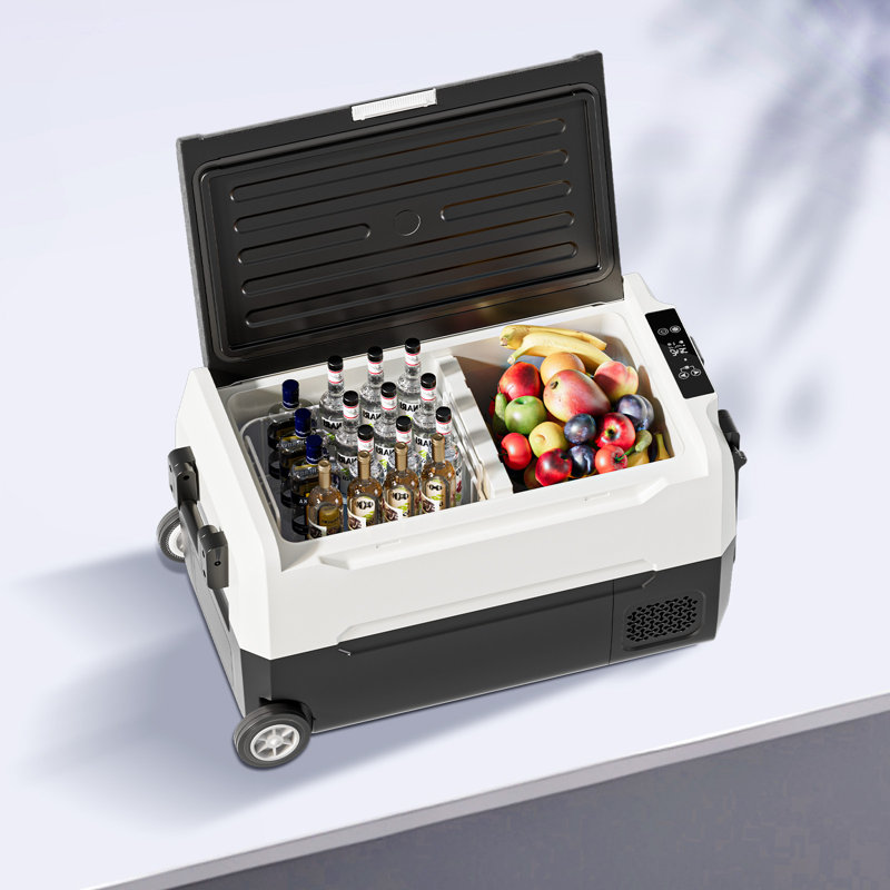 38QT Ultra-fast Cooling Car Refrigerator with Dual-compartment Independent Temperature Control & Display, Portable Rolling Ice Chest Freezer For Car And Home, DG/AG Power Cord Included,Black/Grey