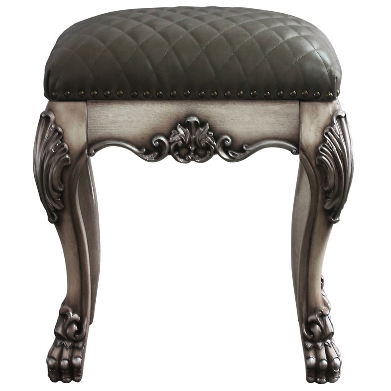 Tabouret gris et rétro blanc cassé avec tablier en bois