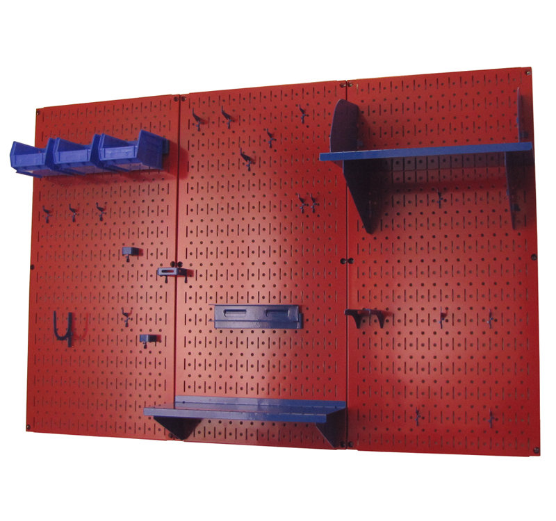 Ensemble de panneau perforé de rangement pour outils standard H 32 po x 48 po, Rouge et bleu