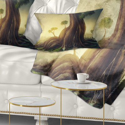 Coussin lombaire abstrait arbre géant avec femme