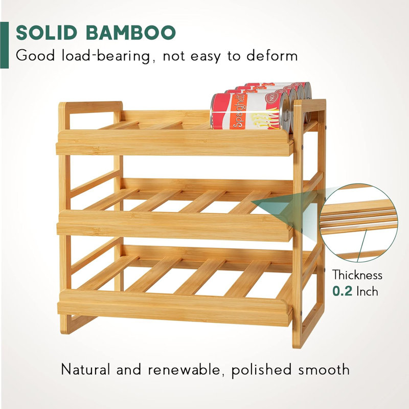 3 Tier Stackable Can Storage Organizer Pantry With Label Sticker And Marker Pen, Can Holders For Cabinet And Can Rack Organizer  Natural Bamboo