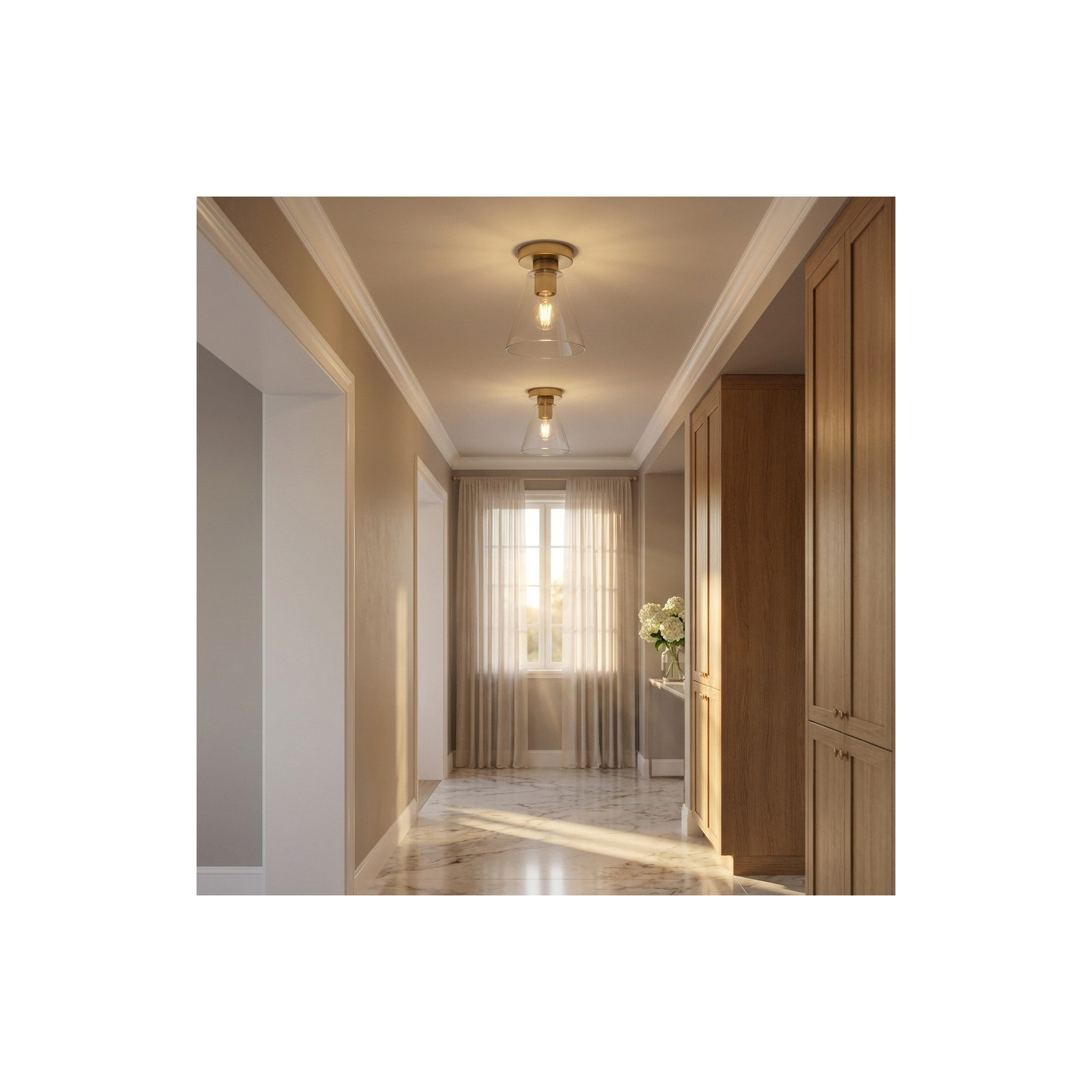 Senda One Light Flush Mount, Clear, Satin Brass