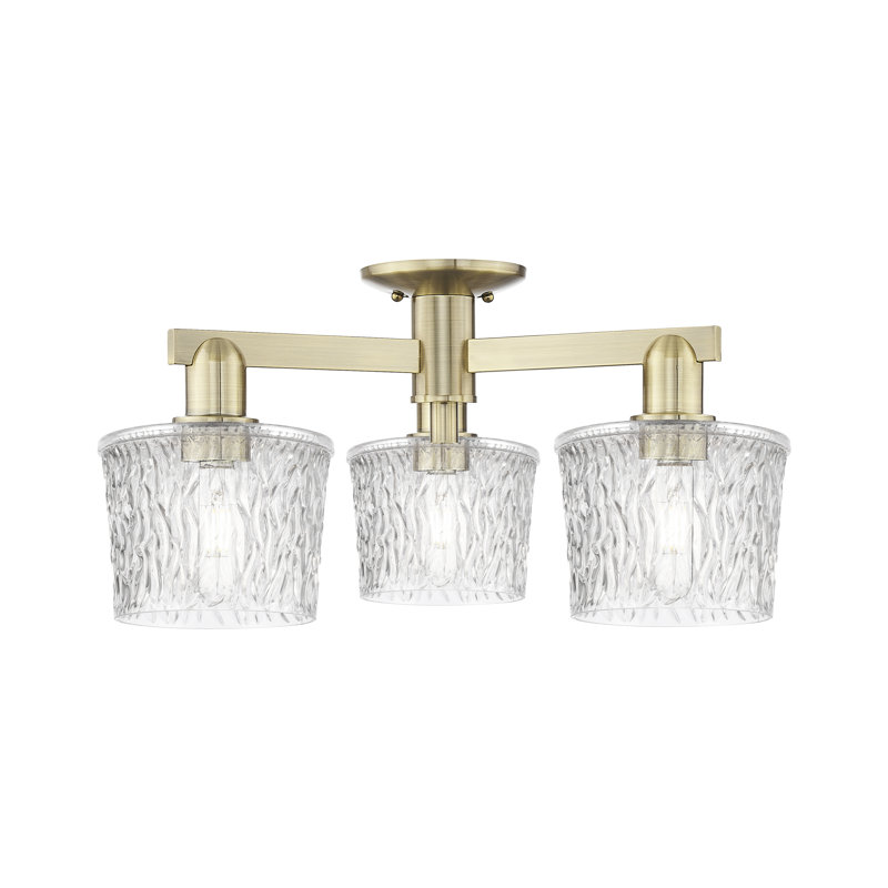 Plafonnier semi-encastré 3 lumières Goshen Goshen, Transparent / laiton antique