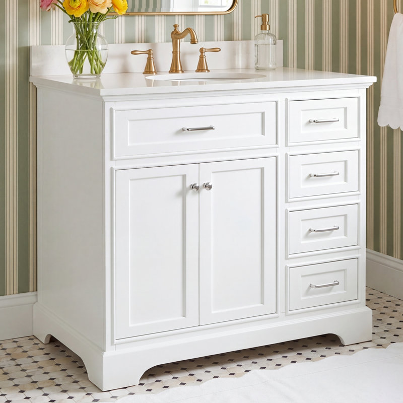 Ronnie 36'' Single Bathroom Vanity with Top, White, Quartz