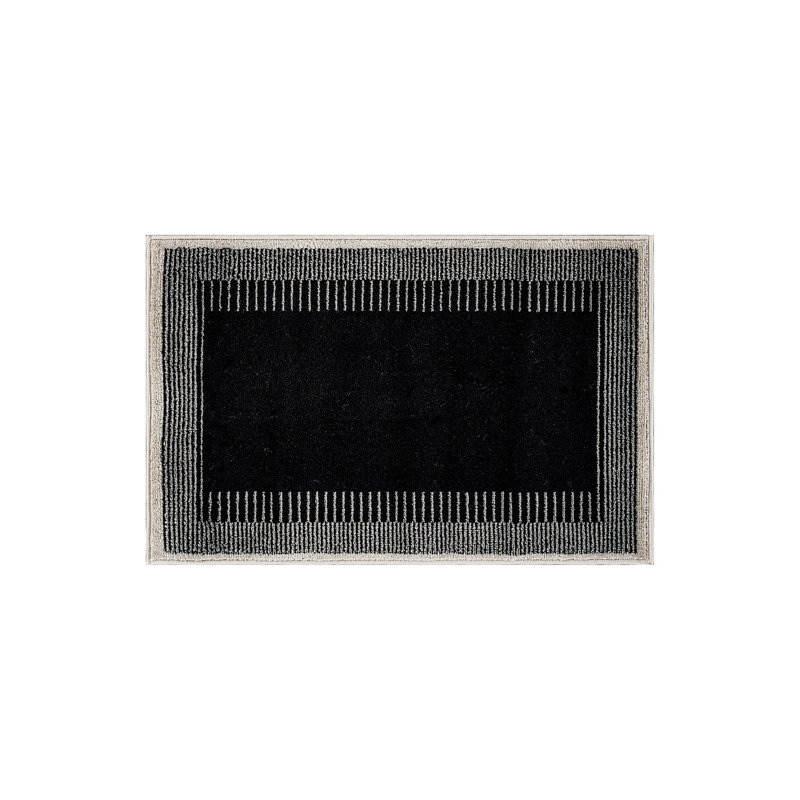 Tapis moderne à motif abstrait à bordure douce, Noir/gris, Rectangulaire 2 pi x 3 pi
