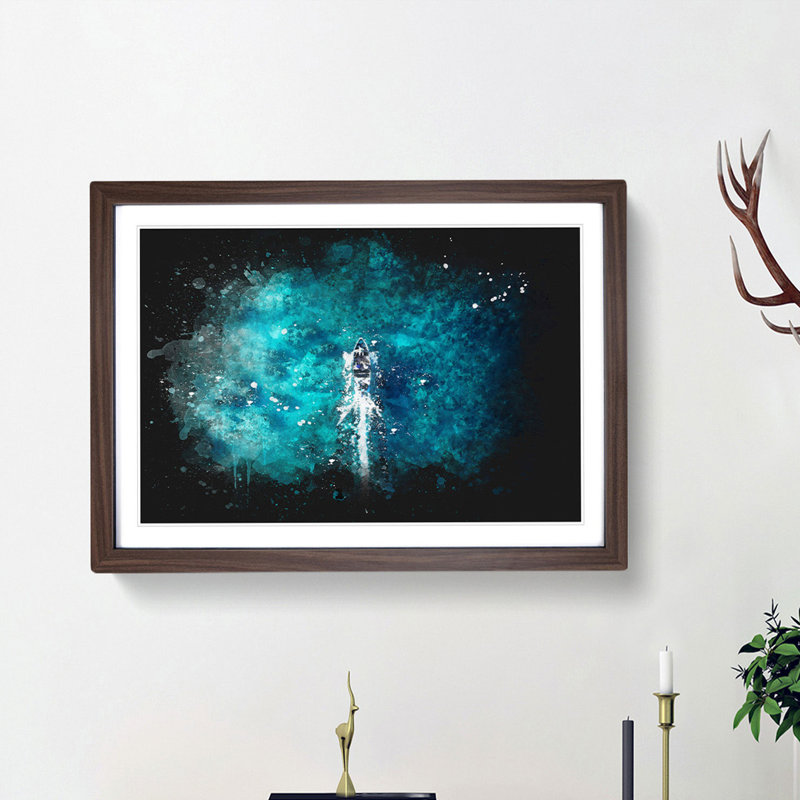 Boat in the Maldives - Picture Frame Painting Print, 33cm H x 45cm W x 2cm D, Walnut Framed
