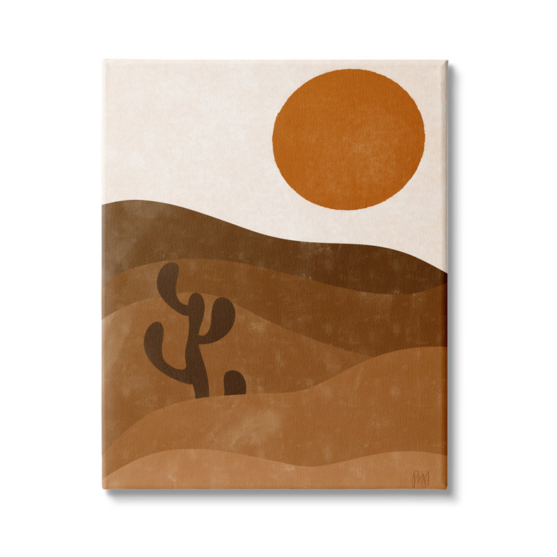 Desert Cactus Rolling Hills Orange Sun Landscape Canvas Art