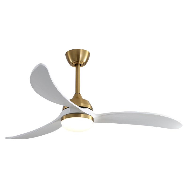 Ventilateur de plafond à 3 pales avec télécommande et lumière DEL - Loynaz, Or avec pales blanches