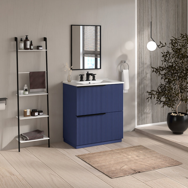 Meuble-lavabo simple 30 po avec comptoir en céramique, Bleu