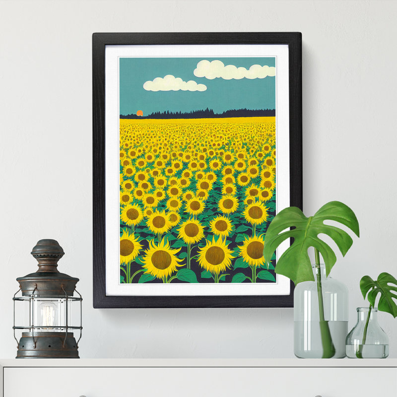 Sunflower Field Painting Vol.5 1 Piece Wall Art, 34cm H x 25cm W x 2cm D, Oak