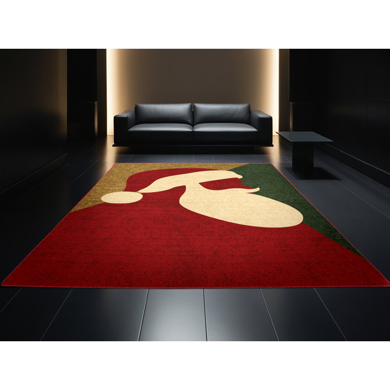 Tapis abstrait moelleux et moelleux à motif abstrait moderne et contemporain en brun - reliure rouge, 8 x 10