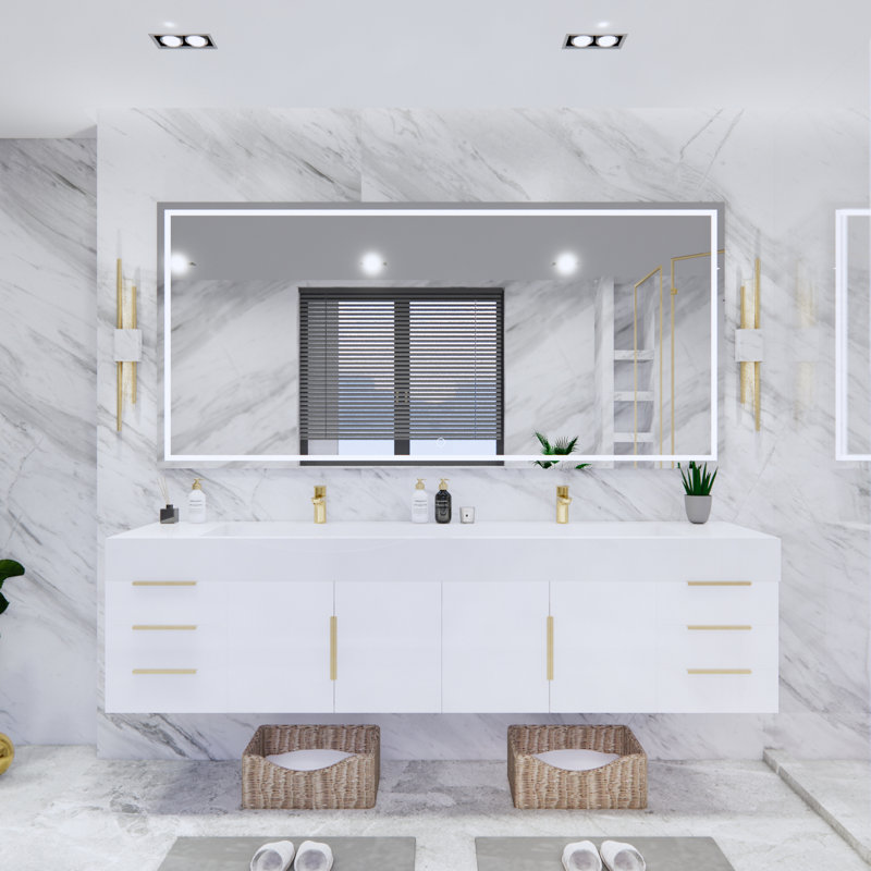 Ensemble de meuble-lavabo double mural 83 po Glasgow, Blanc ultrabrillant, Blanc