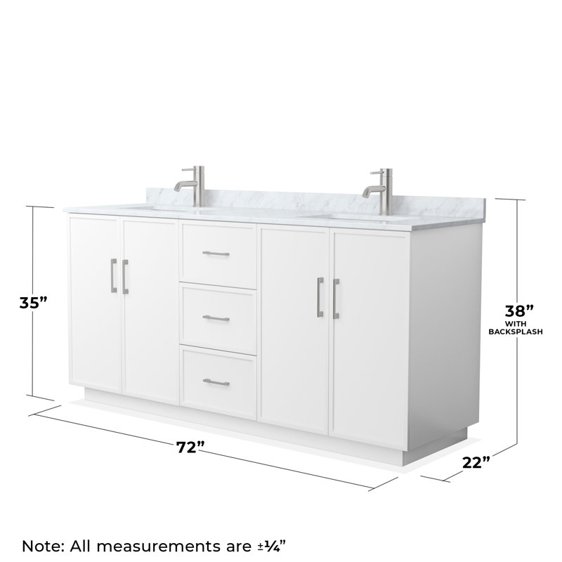 Ensemble de meuble-lavabo double autoportant 72 po avec plateau en marbre Elan TK, Blanc, Nickel brossé