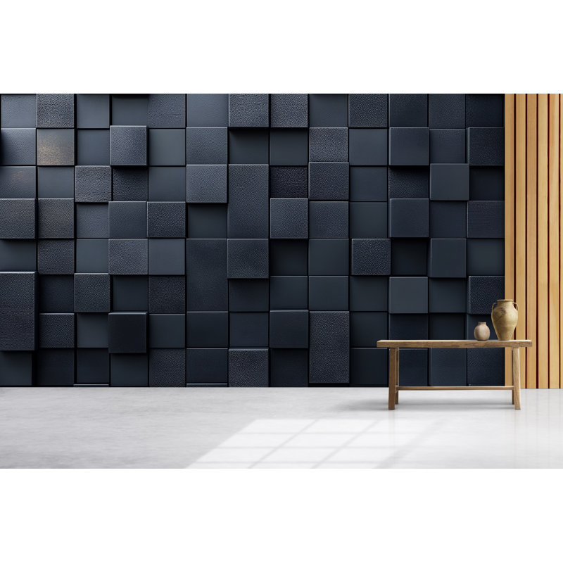 Papier peint à texture de cube 3D - Murale moderne géométrique - Panneau de grille foncé, L 10 po x l 8 po