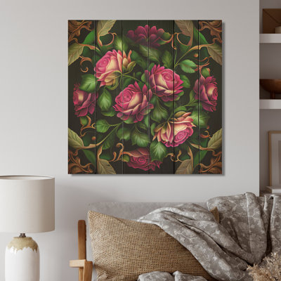 Bouquet de roses Viva Magenta - imprimé floral rose et bois