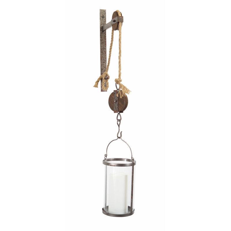 32" Silver Metal And Glass Wall Sconce Candle Holder