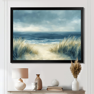 Stormy Dune Shore - Blue Coastal Framed Wall Art