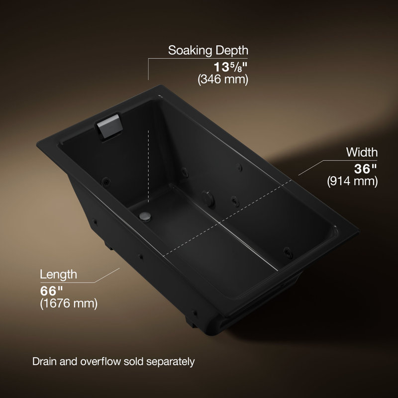 Tea-for-Two 66-In x 36-In Drop-in/Undermount Whirlpool Bath with Reversible Drain, Black