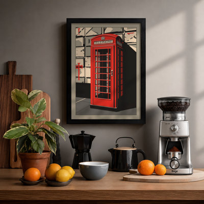 Red Telephone Box Retro - Framed Print