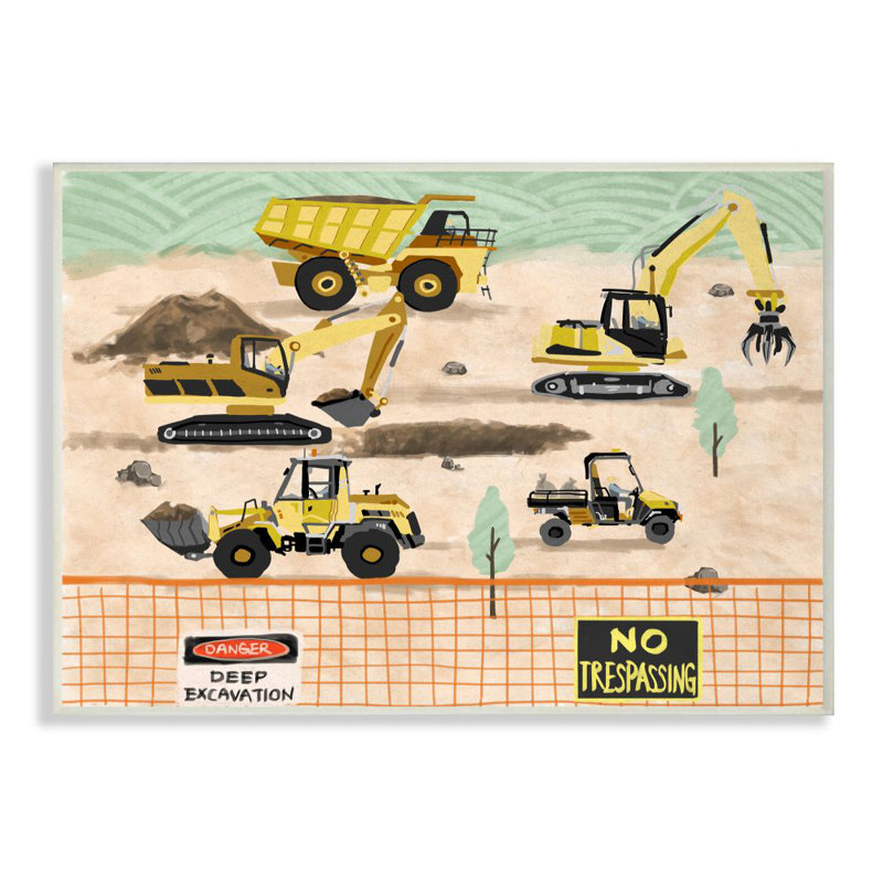 Manzella Construction Engins, dessin de peinture, H 10 po x l 15 po x P 0,5 po, Plaque en bois