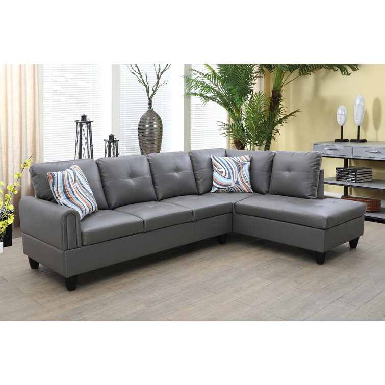 Julietteboterill 97" Wide Faux Leather Sofa & Chaise *similar to stock photo* *incomplete, right arm sofa only* 