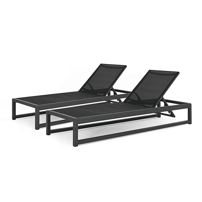 Roberson Outdoor Metal Chaise Lounge Set, Black/Gray