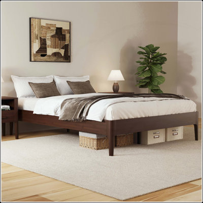 15 Inch High Full Size Solid Bamboo Platform Bed with Metal Support