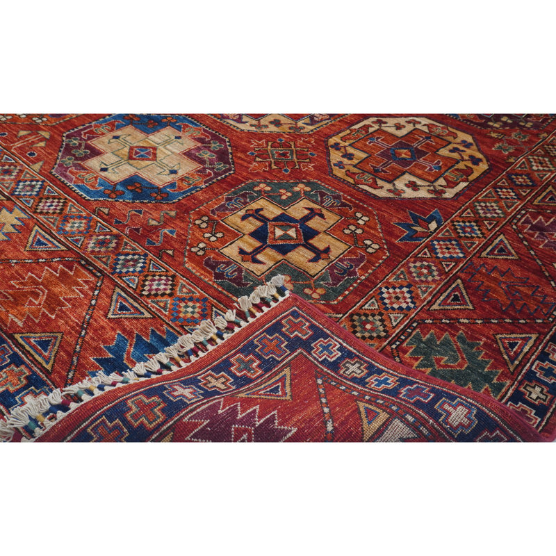 Hand Knotted Wool Southwestern Area Rug in Black/Cream/Red/Blue