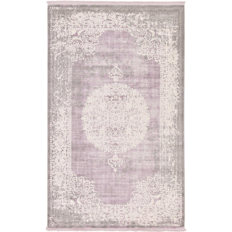 Malynn Oriental Area Rug, Rectangle 5'1" x 8', Purple/Beige