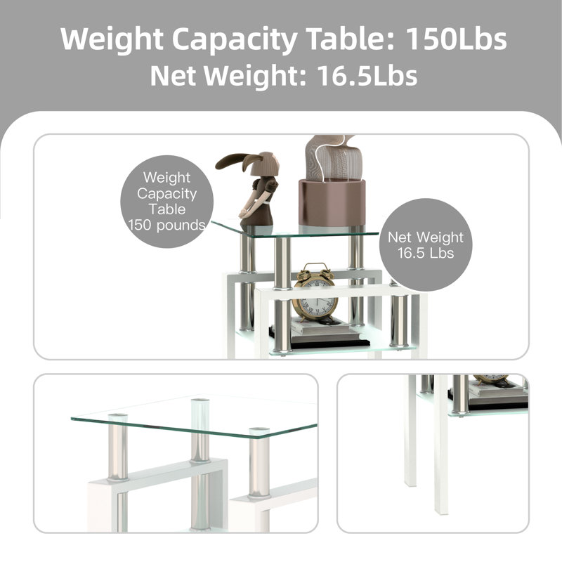 Table de bout Kasie, Blanc, Transparent
