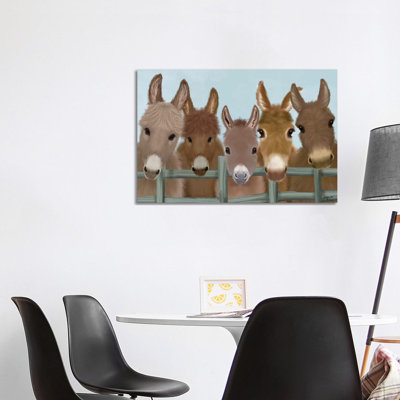 Donkey Herd At Fence by Fab Funky - Wrapped Canvas Print