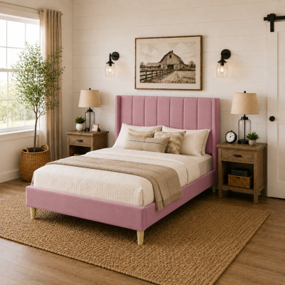 Eriksay Low Profile Upholstered Platform Bed with Wingback Headboard