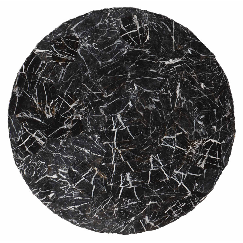 Black Round Stone Transitional Coffee Table