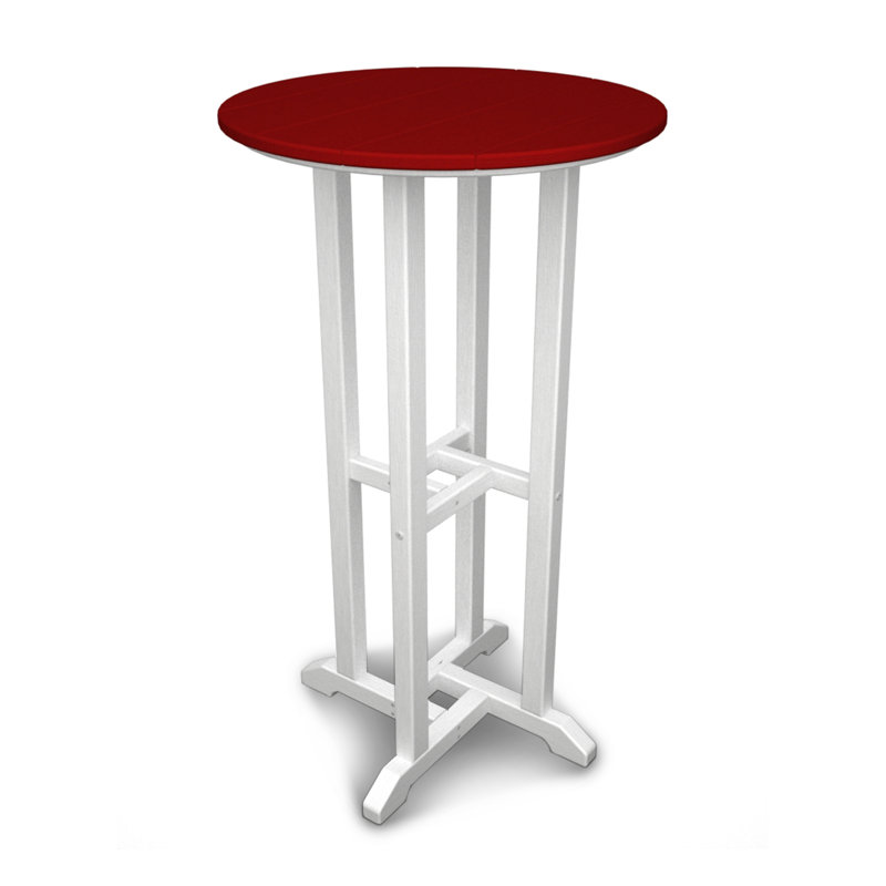 POLYWOOD Tables Round Dining Table, White & Sunset Red, 42" H x 24" W x 24" L