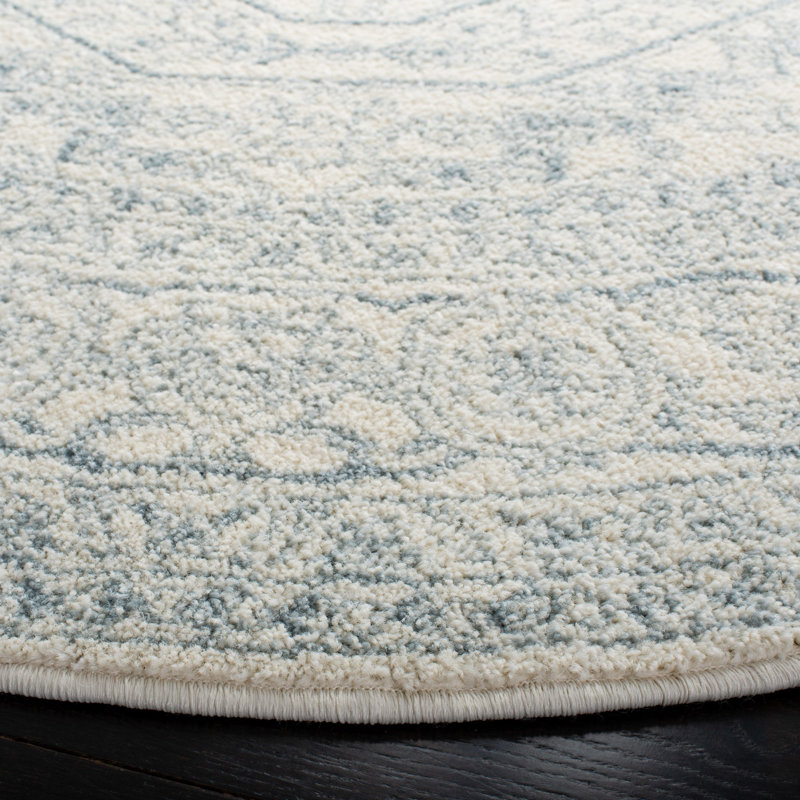 Tapis ivoire / ardoise tissé à la machine Nuss, Rond 8 pi