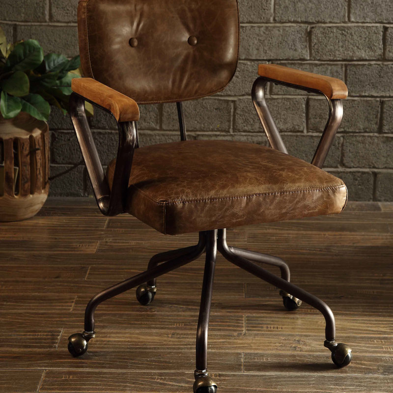 Fauteuil pivotant élégant pour le bureau - Cuir whisky rétro et garniture cloutée charmante avec fonction fascinante
