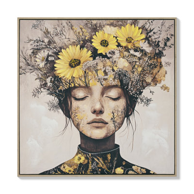 Beauté, art mural 24 po x 24 po, motif floral doré et blanc, embelli à la main, facile à accrocher, convient à la décoloration imperméable sur toile, décoration intérieure idéale, détails peints