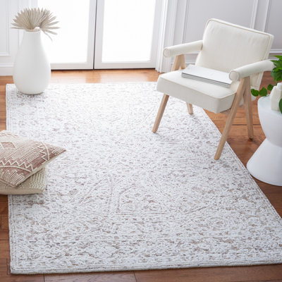 Tapis oriental en laine touffeté à la main de style oriental ivoire / beige