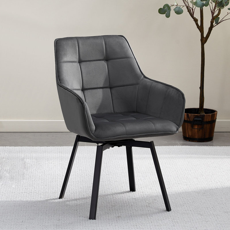 48cm H Velvet Upholstered Metal Armchair, Grey