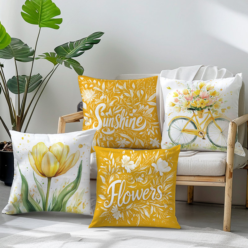4 housses de coussin décoratif à motif de fleurs 4 pièces