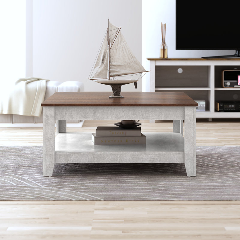 Table basse avec rangement Justine Basilico, Chêne gris cendré / noyer cendré