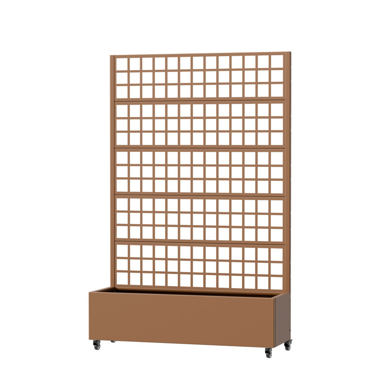 Boîte à fleurs en métal avec treillis 72 x 47 po Grid, Brun