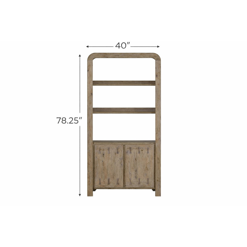 Bibliothèque Bowtie en chêne noueux anglais, avec incrustations élégantes sur les portes d'armoire, charnières à fermeture en douceur, trois tablettes ouvertes, profondeur de 40,81 po, largeur de 14,79 po, hauteur de 80,47 po, placage de chêne de 124,07 lb
