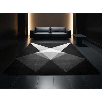 Tapis à motif géométrique moderne et contemporain lavable à la machine avec lumières noires