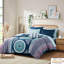 Ensemble d'édredon pour lit simple et ensemble de draps - imprimé médaillon bleu marine, taies décoratives brodées, édredon doux et tout compris, draps, qualité brodée