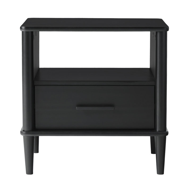 Boshell 1-Drawer Solid Wood Nightstand, Black