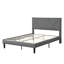 Structure de lit double pleine grandeur, tissu gris, tête de lit, support en bois, sans sommier, lit à assemblage simple, lattes, assemblage facile, support de matelas