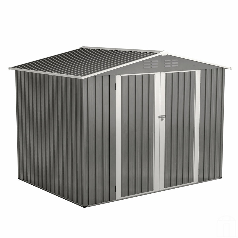 8 X 6 FT Outdoor Waterproof Garden Tool Storage Sheds With Metal Foundation With Floor Frame, Tool Shed With Lockable Hinged Doors & Air Vents, Storage House Waterproof