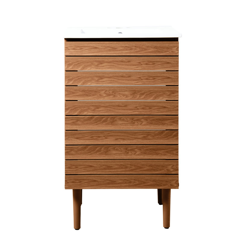 Aubert 20 in. W x 18 in. D x 33 in. H Thick Linear Slat Farmhouse 2-Shelf Bathroom Vanity Cabinet Only (Sink Basin Not Included), Walnut