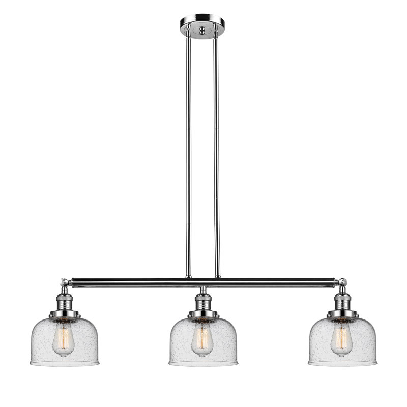 Jebediah 3-Light Metal Kitchen Island Pendant with Glass Shades, Seedy, No Bulb Included, Polished Nickel